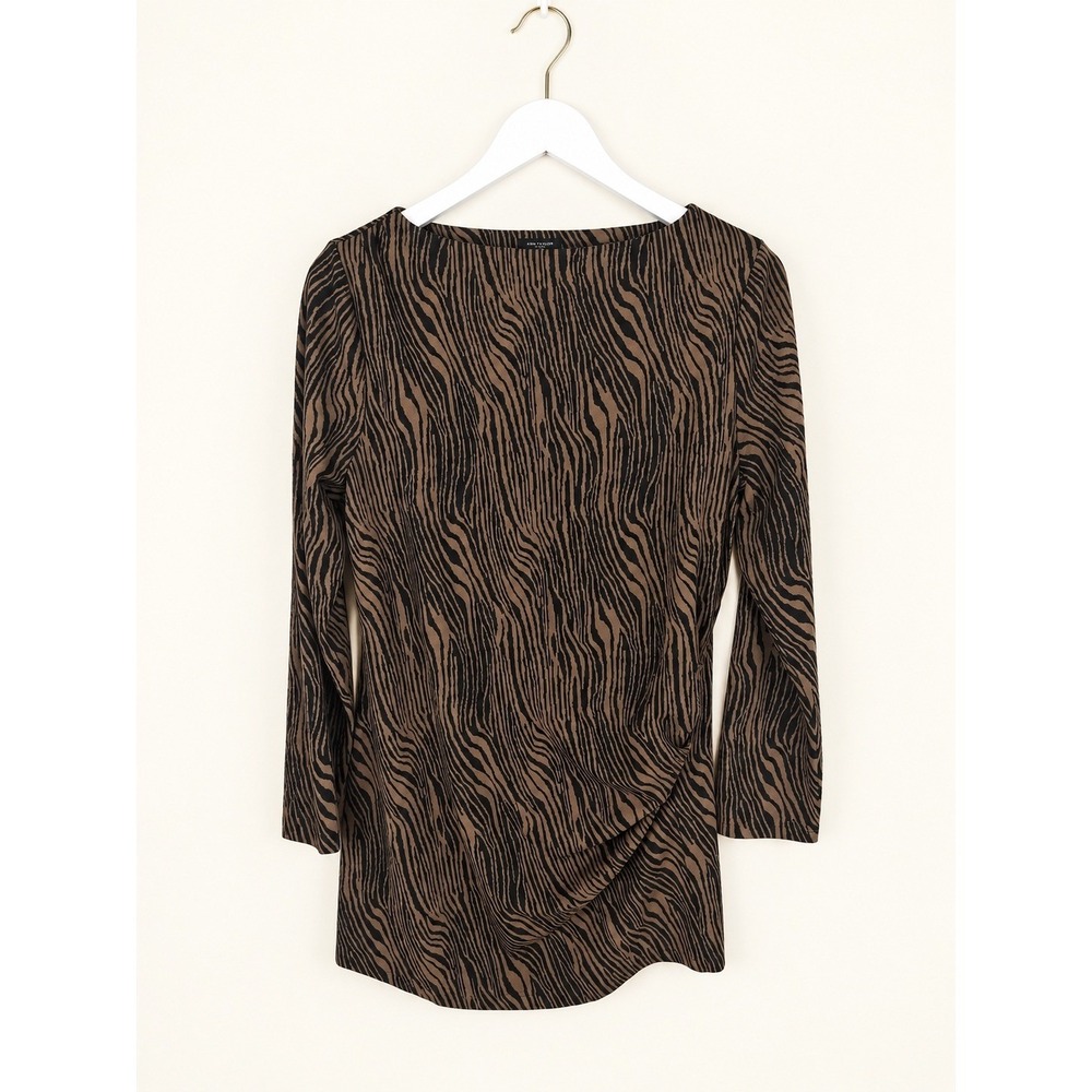 Ann Taylor Zebra Animal Print Ruched Brown Black Fall Sweater Dress Size L